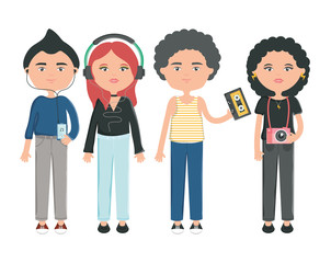 group of young people urban style characters
