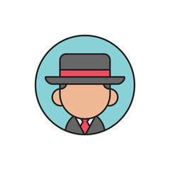 Obraz premium Spy or gangster avatar, cute cartoon man wearing fedora hat, flat icon design - Vector