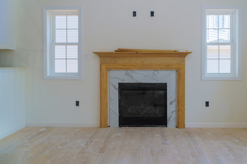 Space with fireplace in room interior new house construction