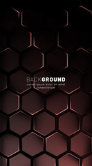 Vertical hexagon background. Gradient color light pattern with dark background technology style. Honeycomb. Vector illustration of light.