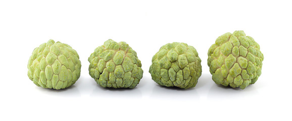 Sugar apple (custard apple, Annona, sweetsop) isolated on white background, Exotic tropical Thai annona or cherimoya fruit.