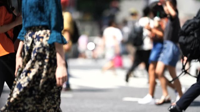 東京　渋谷スクランブル交差点　2019年8月　135mmF1.8開放撮影　スロー4倍速