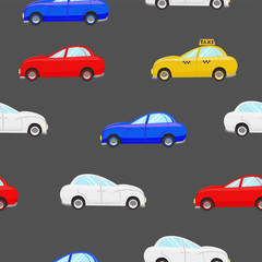 Fototapeta na wymiar Seamless pattern with cars of different color. Vector graphics.