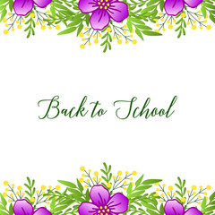 Card back to school for education template, with purple flower frame blooms. Vector