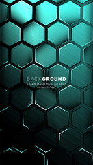 Vertical hexagon background. Gradient color light pattern with dark background technology style. Honeycomb. Vector illustration of light.