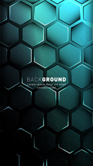 Vertical hexagon background. Gradient color light pattern with dark background technology style. Honeycomb. Vector illustration of light.