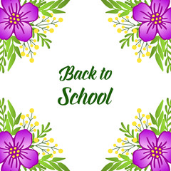 Card back to school for education template, with purple flower frame blooms. Vector