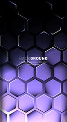 Vertical hexagon background. Gradient color light pattern with dark background technology style. Honeycomb. Vector illustration of light.