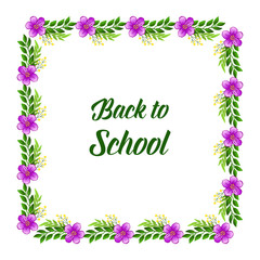 Back to school banner concept with pattern art purple floral frame. Vector