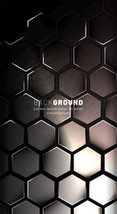 Vertical hexagon background. Gradient color light pattern with dark background technology style. Honeycomb. Vector illustration of light.