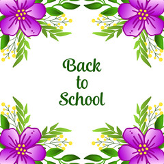 Back to school banner concept with pattern art purple floral frame. Vector