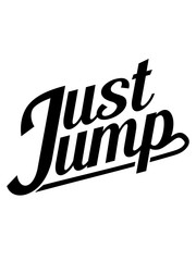 logo fallschirmspringer just jump einfach springen hobby geöffneter fallschirm spaß absturz fliegen fallen tief boden springen clipart cool luft design