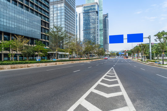 City Road Through Modern Buildings In Shenzhen