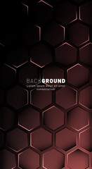 Vertical hexagon background. Gradient color light pattern with dark background technology style. Honeycomb. Vector illustration of light.