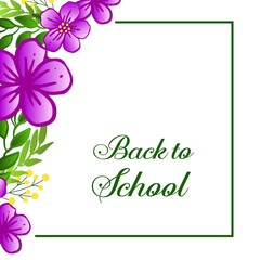 Invitation card back to school background, various shape purple flower frame. Vector