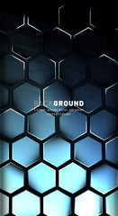 Vertical hexagon background. Gradient color light pattern with dark background technology style. Honeycomb. Vector illustration of light.