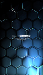 Vertical hexagon background. Gradient color light pattern with dark background technology style. Honeycomb. Vector illustration of light.