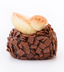 Brigadeiro Gourmet or gourmet chocolate from brazil. Chocolate candy isolated white background. Sweet for wedding or anniversary parties. Typical cuisine from Brazil.