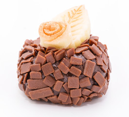 Brigadeiro Gourmet or gourmet chocolate from brazil. Chocolate candy isolated white background. Sweet for wedding or anniversary parties. Typical cuisine from Brazil.