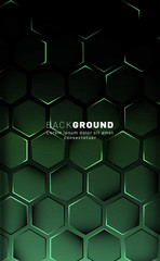 Vertical hexagon background. Gradient color light pattern with dark background technology style. Honeycomb. Vector illustration of light.
