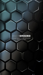 Vertical hexagon background. Gradient color light pattern with dark background technology style. Honeycomb. Vector illustration of light.