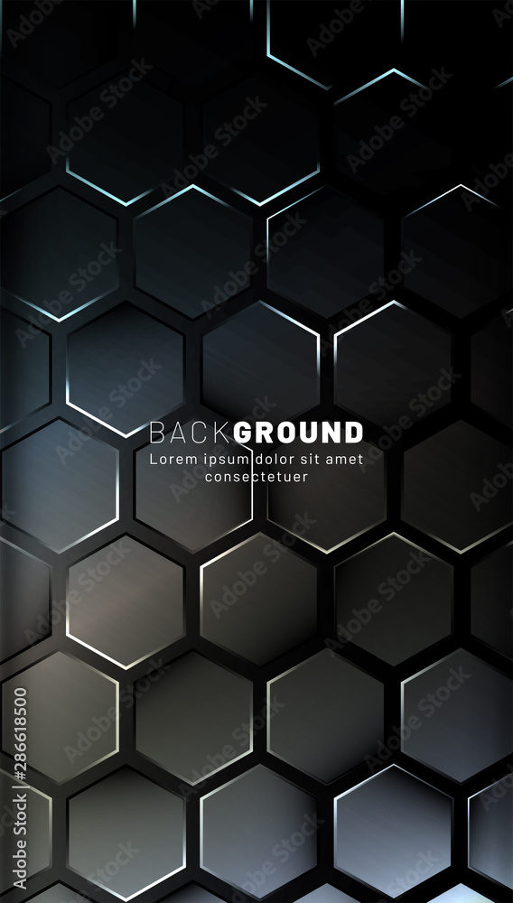 Wall mural vertical hexagon background. gradient color light pattern with dark background technology style. hon