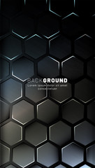Vertical hexagon background. Gradient color light pattern with dark background technology style. Honeycomb. Vector illustration of light.