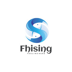Blue Fish and Sphere Logo Icon