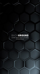 Vertical hexagon background. Gradient color light pattern with dark background technology style. Honeycomb. Vector illustration of light.