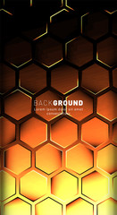 Vertical hexagon background. Gradient color light pattern with dark background technology style. Honeycomb. Vector illustration of light.