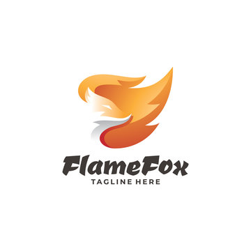 Fox Head and Fire Flame Logo Icon