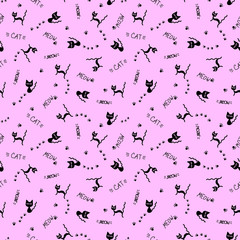 Obraz premium Seamless pattern with cats. Texture print illustration for kids, children, girls, women. 