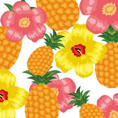 fresh pineapples fruits and flowers pattern