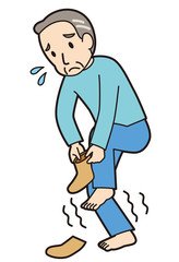 片足立ちで靴下が履けない高齢者　ロコモ