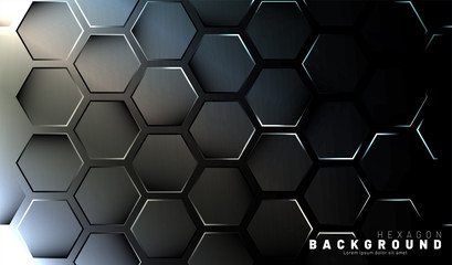 Abstract hexagon gradient colorful light pattern with a dark background technology style. Honeycomb. Vector illustration