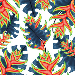 heliconias et feuilles de beauté tropicale motif de plantes exotiques