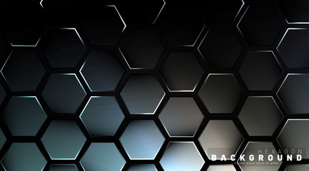 Abstract hexagon gradient colorful light pattern with a dark background technology style. Honeycomb. Vector illustration