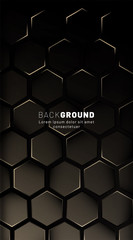 Vertical hexagon background. Gradient color light pattern with dark background technology style. Honeycomb. Vector illustration of light.