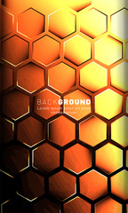 Vertical hexagon background. Gradient color light pattern with dark background technology style. Honeycomb. Vector illustration of light.