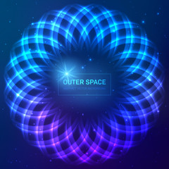 Dark blue cosmic background with stars and light effects