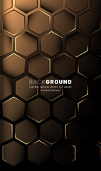 Vertical hexagon background. Gradient color light pattern with dark background technology style. Honeycomb. Vector illustration of light.