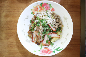chinese noodles or pork and crab noodles, noodles without soup