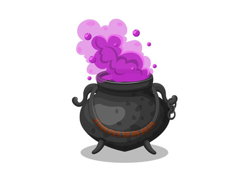Cartoon witches cauldron. Concept cartoon witches cauldron for halloween of magic, witchcraft, boiling potions. Vector clipart illustration isolated on white background