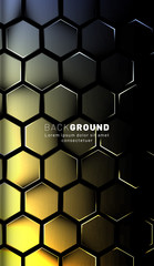 Vertical hexagon background. Gradient color light pattern with dark background technology style. Honeycomb. Vector illustration of light.