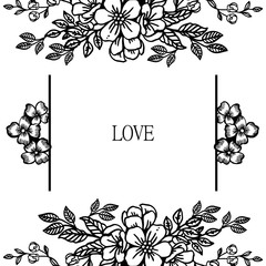 Banner love romantic, with element of leaf wreath frame border. Vector