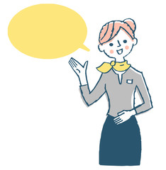 説明する女性　ふきだし　グレー