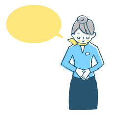 お辞儀をする女性　ふきだし　ブルー