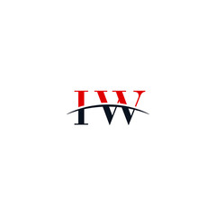 Initial letter IW, overlapping movement swoosh horizon logo company design inspiration in red and dark blue color vector