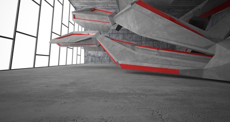 Abstract white and concrete interior. 3D illustration and rendering.