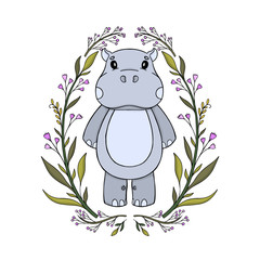 Hippopotamus nimal cute child. Isolated in white background.